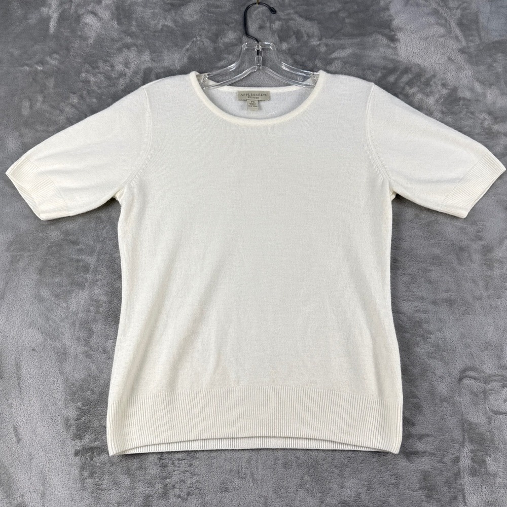 Appleseeds Sweater Womens PS Short Sleeve Cream Solid  EUC